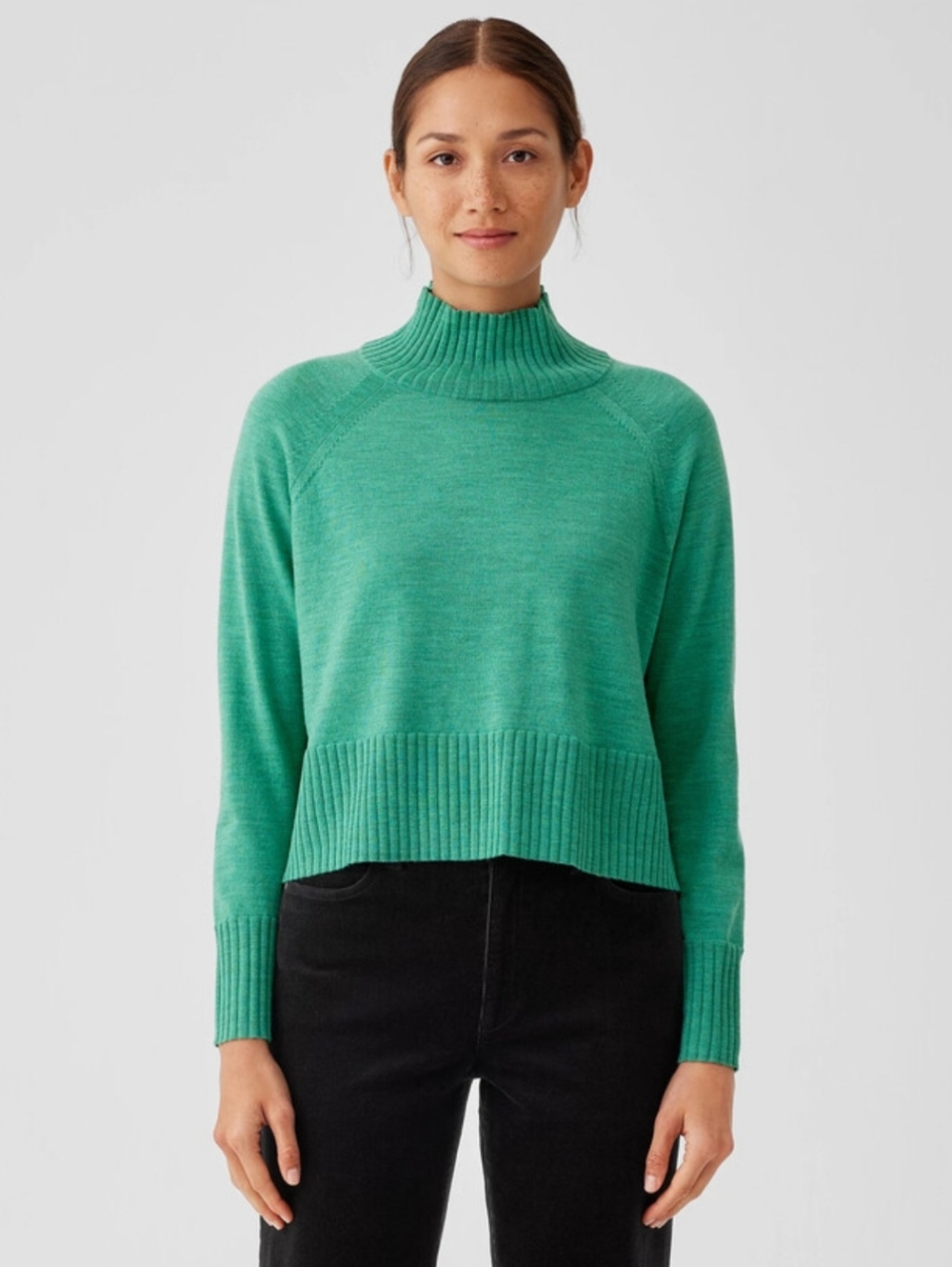 Eileen Fisher 100% Merino Jersey Turtleneck Top Green Womens Size 1X